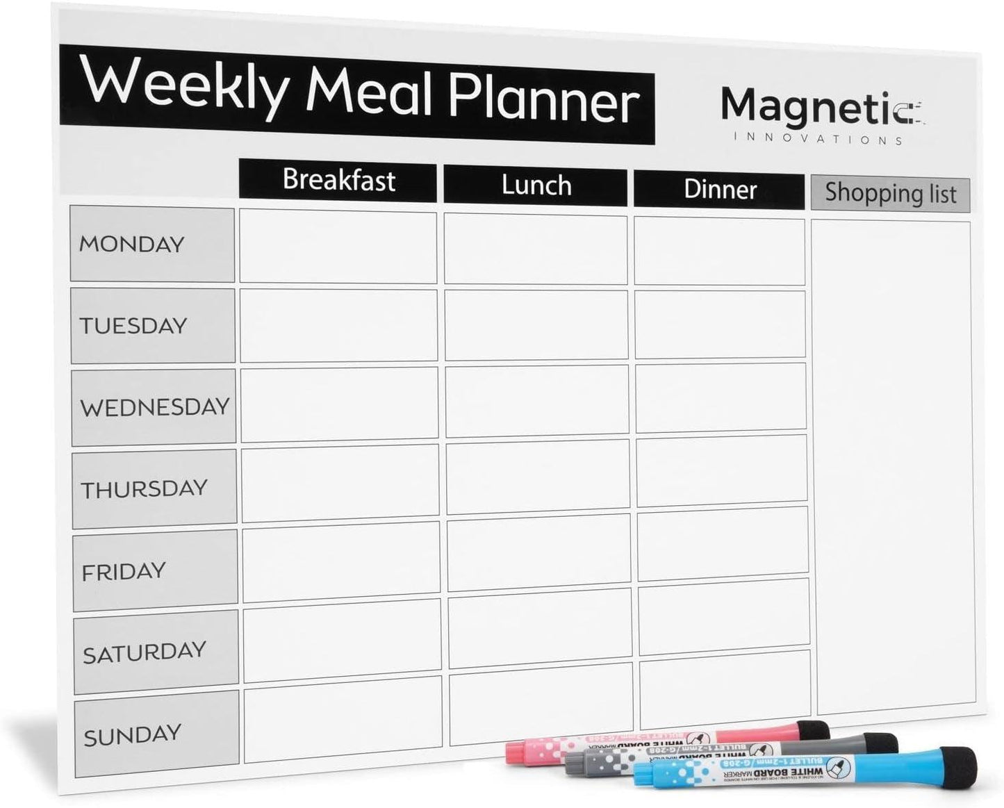 A3 Fridge Meal Planner Board - Family Diet Planner, Includes Markers - Click