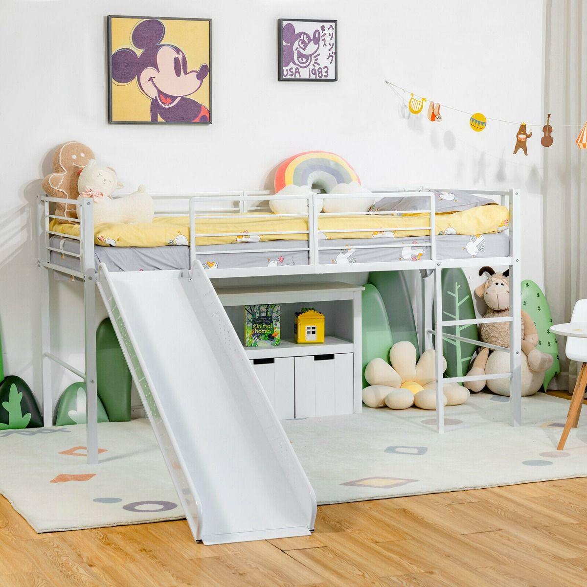Children's Loft Bed with Sliding Stairs & Safety Guardrails - Click