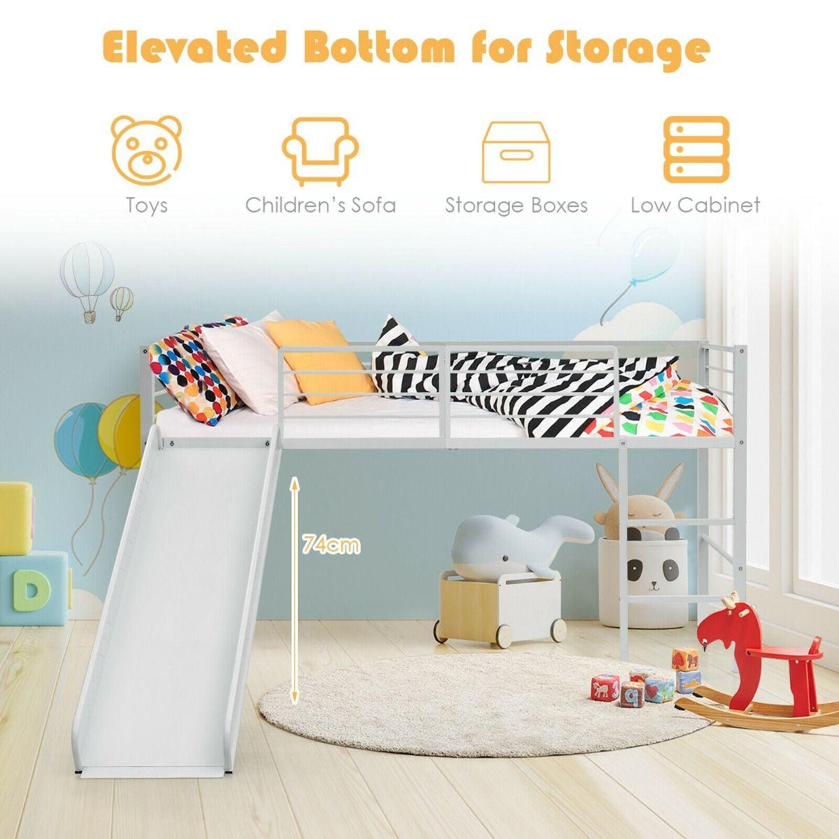 Children's Loft Bed with Sliding Stairs & Safety Guardrails - Click