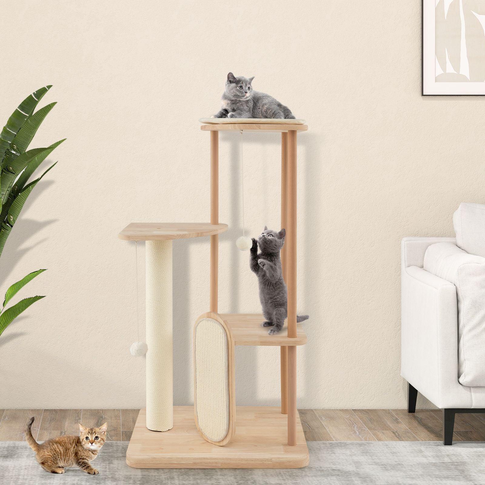 Modern Multi-Level Cat Tree: Wood Design with Scratching Board & Post - Click