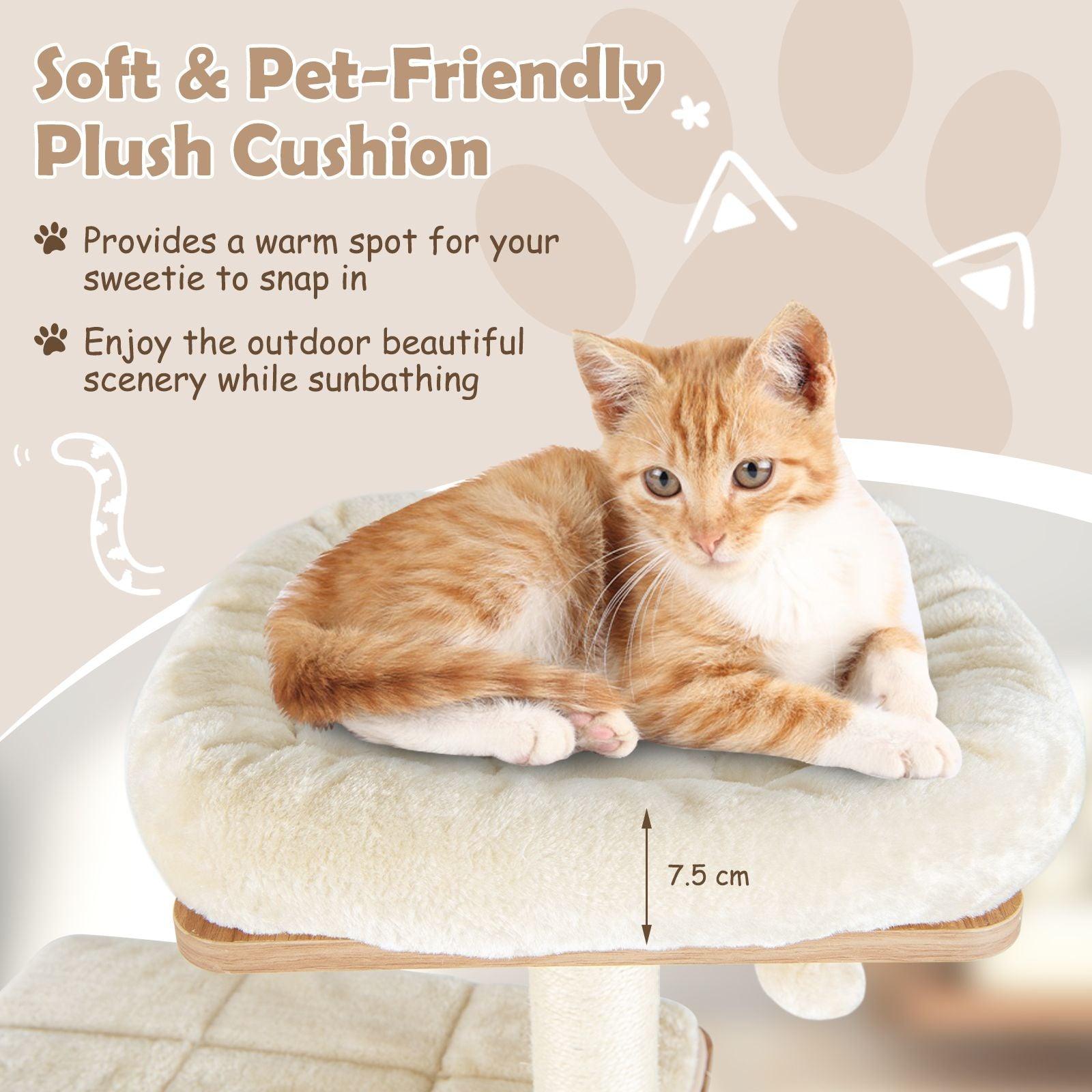 Modern Wooden Cat Tree: Sisal Scratching, Washable Cushions - Click